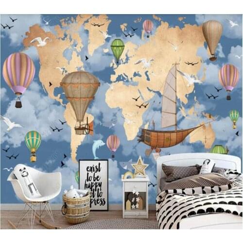 Papel de parede Cartoon world map childrens room Background Wall 3D wallpaper mural,living room home decor