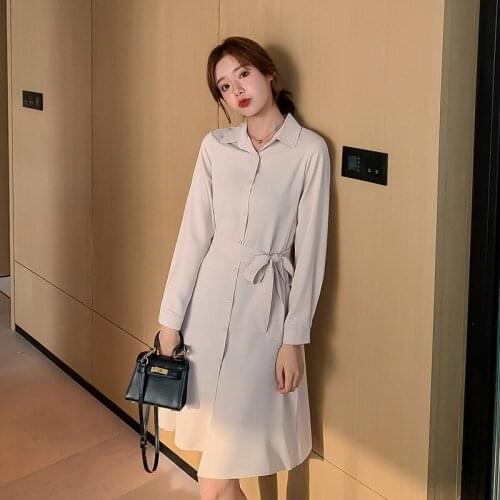 New Shirt Dress Women For Autumn Single-breasted High Waist Long Sleeve Dress Women Summer Fashion Blue Simple Ladies Dresses