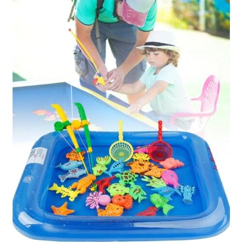 Floating Fishing Game Kids Bath Toys Early Education Fishing Magnetic Toys Inflatable Swimming Pool Bathtub Toy Set 26PCS/Set