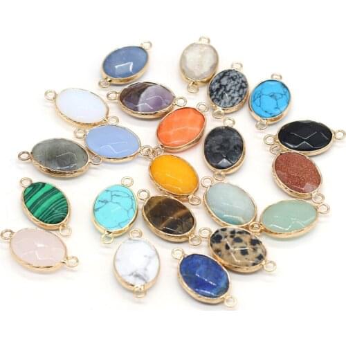 Natural Stone Pendant Links Oval Crystal Agates Turquoises Amethysts Stone Charms Connectors for Jewelry Making Women Necklace