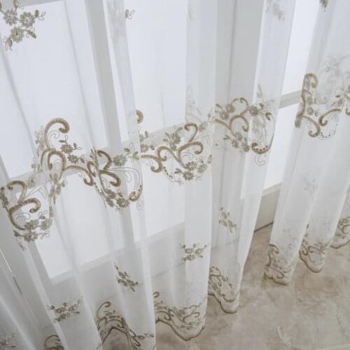 Luxury Embroidered Tulle Curtains for Living Room Floral Bottom Embroidery Elegant Romantic Bay Window Drapes