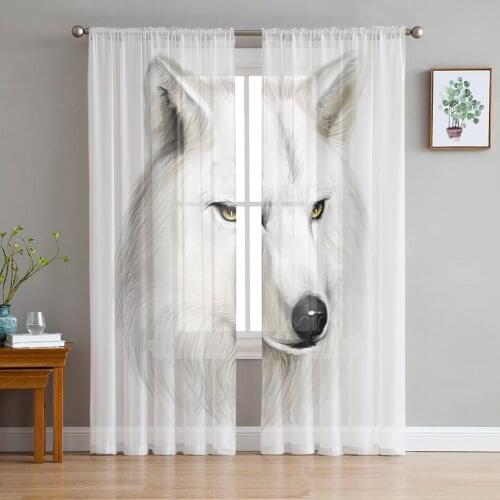 Animal White Wolf Window Curtains Living Room Tulle Curtains Kitchen Decor Kids Room Curtain Window Treatment