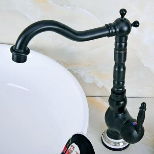 Black Oil Rubbed Bronze Ceramic Base Kitchen Wet Bar Bathroom Vessel Sink Faucet Single Hole Swivel Spout Mixer Tap anf660