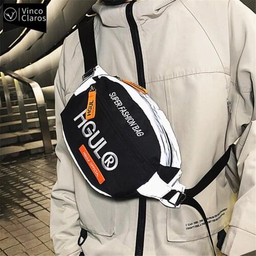 Fashion Patchwork Sports Chest Bags for Men Hip-Hop Streetwear Reflective Waist Bag Unisex Multi-Function Mens Sling Bag Purse