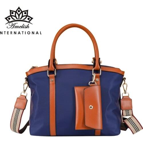 AMELISH Waterproof Oxford Shoulder Bag for Women Panelled Large Capacity Female Casual Travel Office Work Handbag with Key Chain