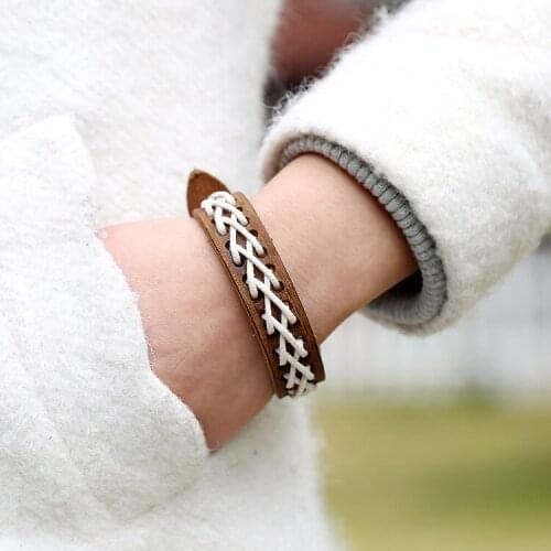 Vintage Brown Genuine Leather Handmade Braided Punk Wrap Bracelets For Men Women Wristband Adjustable Bracelets