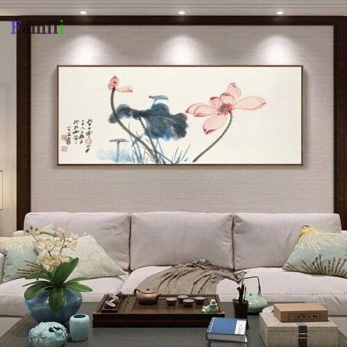 Vintage Watercolor Lotus Chinese Canvas Paintings Flower Wall Art Pictures Poster Print for Living Room Bedroom Home Decor02