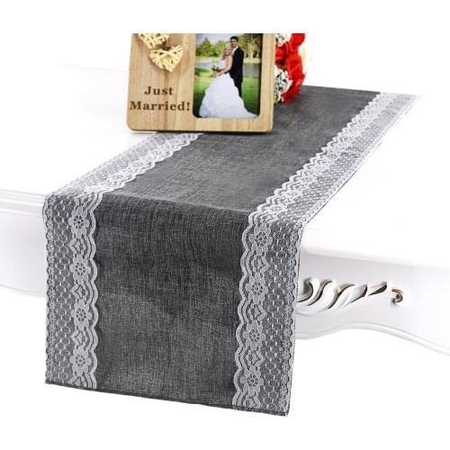 30*275cm Jute Burlap Lace Table Runner Vintage Event Party Supplies Lace Table Runner for Birthday Wedding Party Accessories