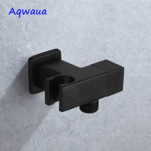 Aqwaua Water Stop Valve Faucet Black Angle Valve with Holder Toilet Switch Water Control Bathroom Accessories Chrome Plated