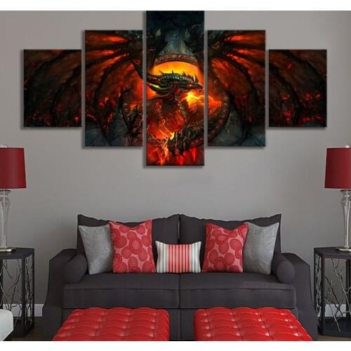World of Warcraft Video Games Art Study Wall Decor Paintings Red Fire Dragon Picture Warcraft HearthStone Game Poster Paintings