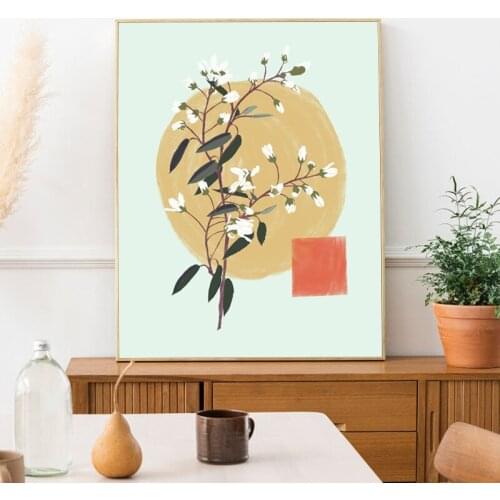 Japanese Botanical Flower Painting Art Canvas Print Minimalist Poster Modern Asian Green Nature Floral Wall Picture Home Decor