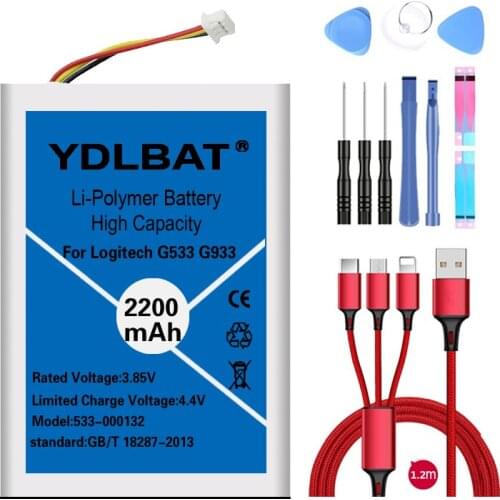 YDLBAT Top 100% New 533-000132 for Logitech G533 G933 Batteries battery+toolkit 2200mah