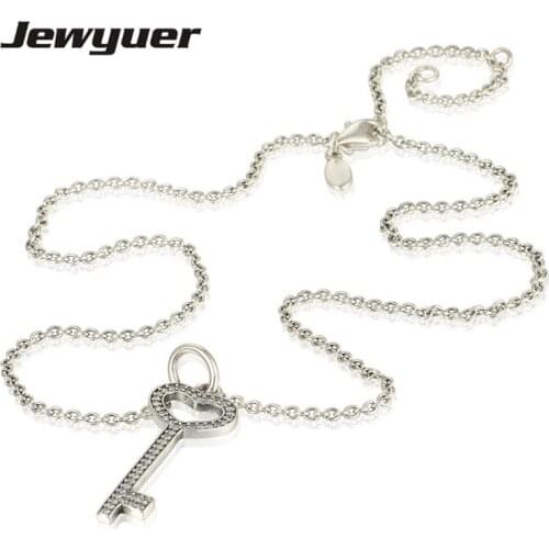 Silver key Pendant Necklaces for Women 925 Sterling Silver link chain Necklace Women Fine Jewelry Jewyuer NC008