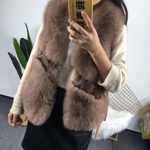 Real Fur Vest Women 2020 Real Fox Fur Fashion Luxury Thick Warm Coat Jacket Fur Vests Women Coats Manteau Femme 827 YY409