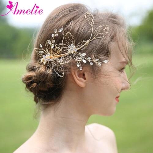 Gold Leaf Barrette Women Headpiece Rhinestone Hairstyle Jewelry Wedding Hair Clip Bridal Hair Accessories