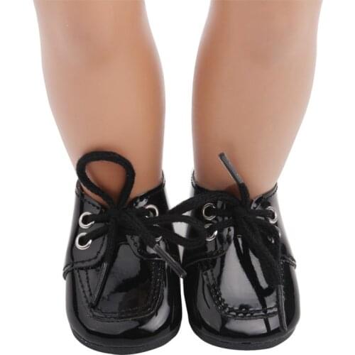 18 inch Girls doll shoes Stylish black lace-up shoes PU American newborn shoe Baby toys fit 43 cm baby dolls s68