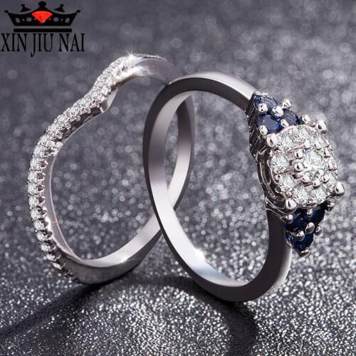 2 pieces/set of luxurious and unique engagement ring blue sapphire zircon lady ring Party Fashion Jewelry Festival gifts
