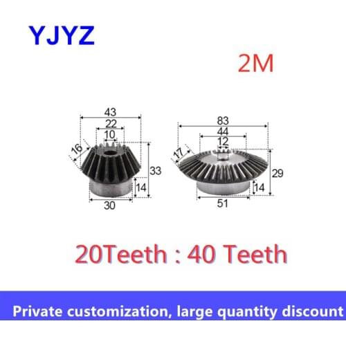 2pcs Bevel Gear 2 Modulus 20 Teeth :40 Teeth transmission / 90 degrees bore 6mm 8mm 10mm