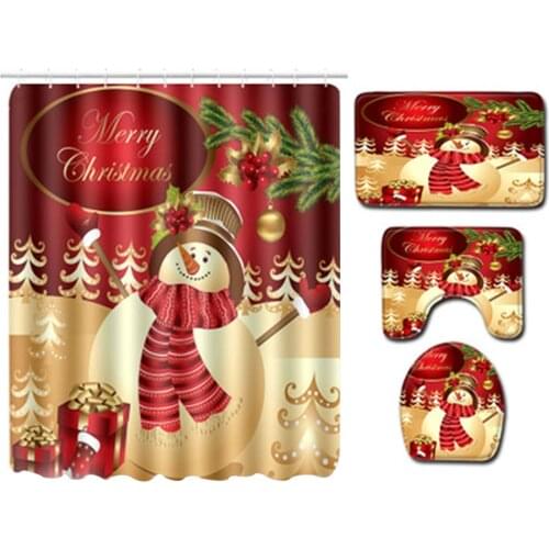 3pcs Bathroom Shower Curtain Anti-slip Christmas Snowman Bath Curtain Set Toilet Cover Mat Non-Slip Bathroom Rug Set cosy