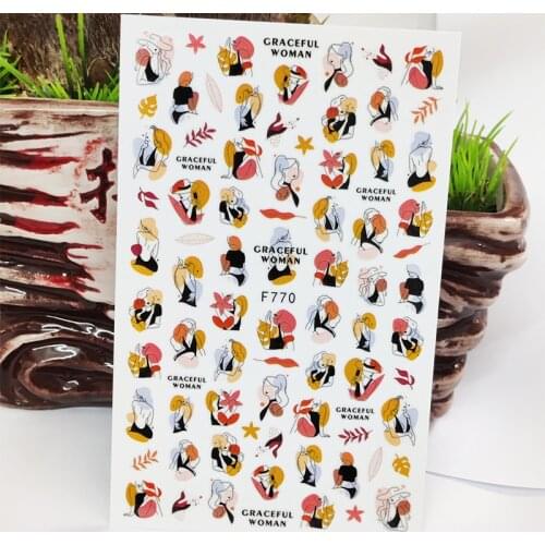 3D Nail Stickers Craceful Woman Girl Grass Stickers for Nails Self-Adhesive Design Sticker for Manicure Nail Art Decoration