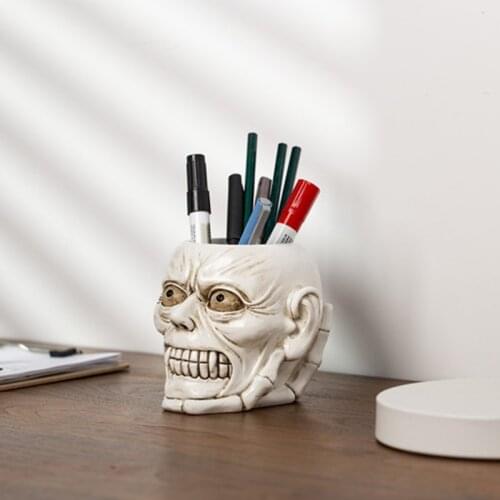 50LB Skull Head Ornament Skeleton Pen Holder Desktop Flower Pot Pencil Organizer Makeup Storage Multi Purpose Indoor Plant Pots