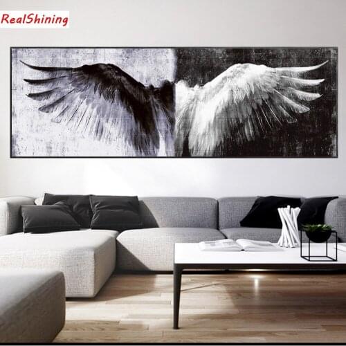 Large size 5D Diy Diamond Painting Cross Stitch full round/Square Diamond Embroidery Black and white wings for room Decor H2498