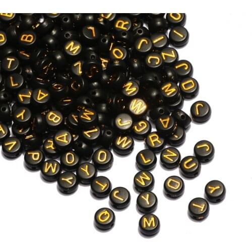 Acrylic Letter Beads Black Golden Random Alphabet Loose Spacer Wholesale For Jewelry Making DIY Bracelet Necklace Supplies 4x7mm