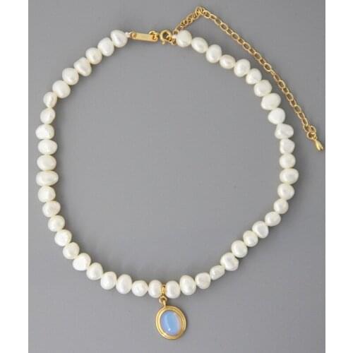 Dillard Round Moonstone Pearl Necklace Korea 925 Sterling Silver Natural Baroque Irregular Pearl Necklace