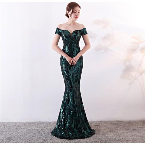 Long Party Dress in sequins Mermaid V-Neck Side Slit With Beige Mesh Embroidered Sequins Gold Noble Party Dress