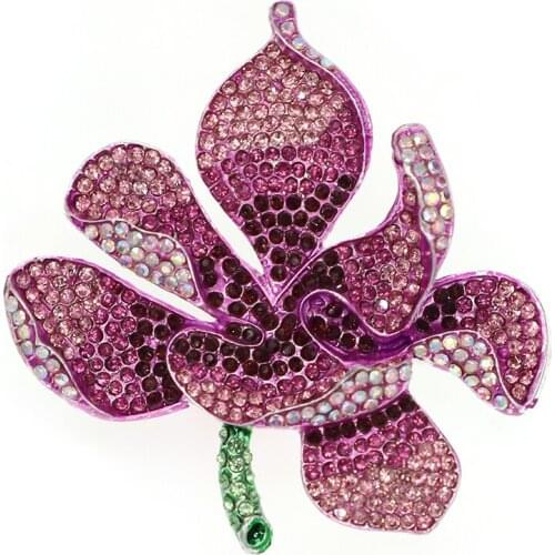 Elegant Rose Golden/Silver/Deep Purple/Fuchsia Orchid Flower Brooch Layered Petal Brooch