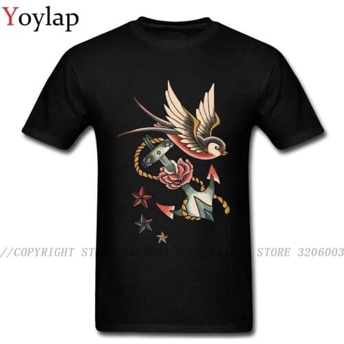 Crew Neck Adult T Shirts Mens Cotton Tees Tops Autumn Summer Short Sleeve Customized Sweatshirts Retro Tattoo Bird Printed