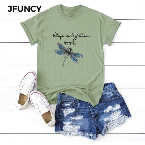 JFUNCY Women Summer T Shirt Oversize Female T-shirts Short Sleeve Cotton Woman Tshirt Fashion Print Lady Tees Tops