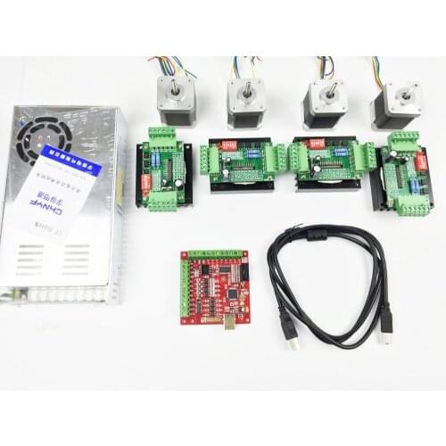 CNC mach3 USB 4 Axis Kit, 4pcs TB6560 driver+ mach3 USB stepper motor controller board+ 4pcs nema17 stepper motor +power supply