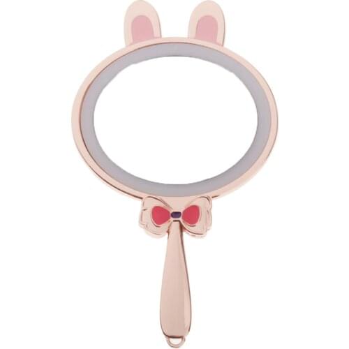 USB Charging Cute Rabbit LED HD Round Vanity Mirror for Makeup w/ Handle