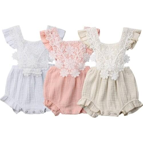 Newborn Baby Girls Lace Romper Bodysuit Jumpsuit Backless Clothes Outfits 0-18M Lace Romper Bodysuit Clothes Outfit Babygrows