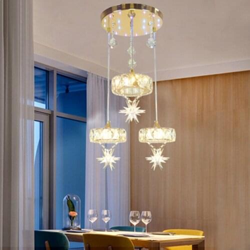 220v fashion creative glass crystal home Decorative pendant lamp gold clear Dining room bar bedroom study 3 head led chandelier