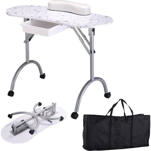 Fashion Pattern Removable Portable Folding Nail Table with Bag Stable & Durable Nail Tables with Movable Wheel Drawer MT-017F