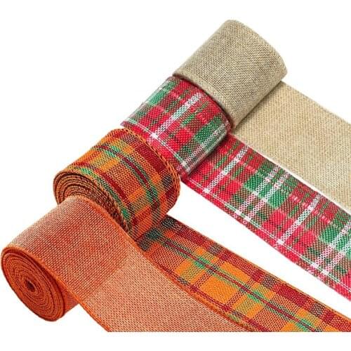 New 4 Rolls Plaid Ribbon Thanksgiving Wrapping Ribbon Wired Craft Ribbon For Fall Thanksgiving Decoration Floral Bows Crafts