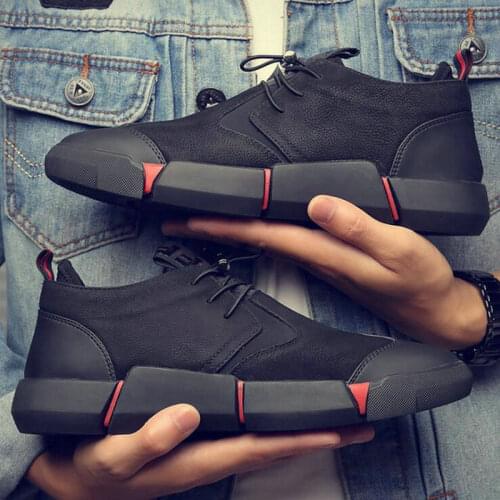 New Leather Men Shoes Breathable Men Casual Shoes All black flats sneaker shoes HD-65