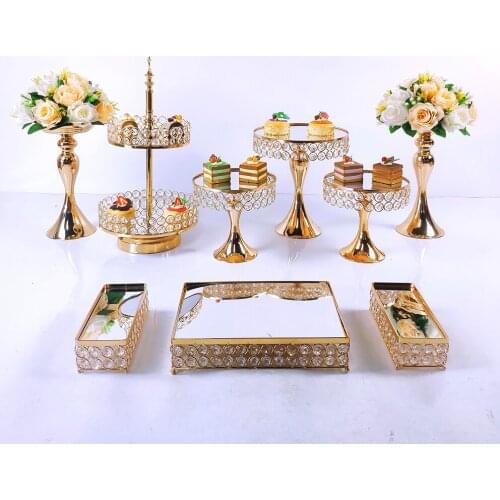 NEW Gold 9pcs Electroplate Metal Cake Stand Set Display Wedding Birthday Party Dessert Cupcake Plate Rack