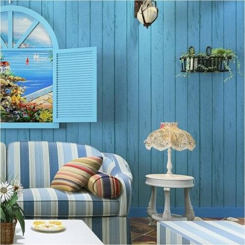 Beibehang Mediterranean blue plate retro nostalgia wallpaper living room TV background wallpaper non-woven vertical stripes