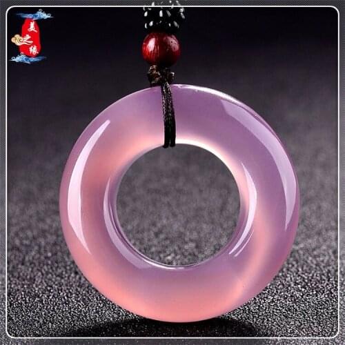 Natural pink agate jade pendant necklace jade safety button women men jade necklaces pendants jade jewelry
