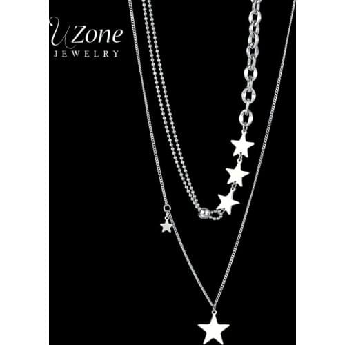 UZone Fashion Stainless Steel Tiny Star Pendant Necklace Double-layer Chain Choker Necklaces For Women Girls Jewelry Gift Bijoux
