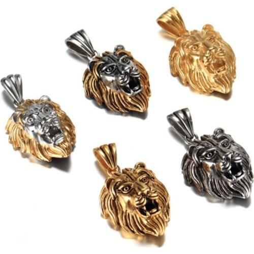Punk Jewelry Stainless Steel Silver Color Gold ColorBlack Lion Head Pendant Necklace Mens Unisexs Box Chain Gift 24"High Quality
