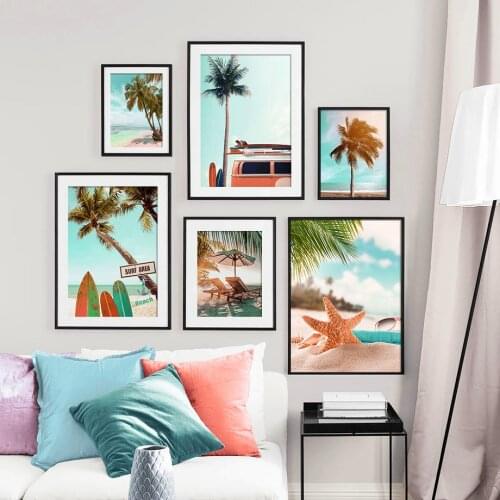 Beach Surfboard Coconut Tree Chair Car Wall Art Canvas Painting Nordic Posters And Prints Wall Pictures For Living Room Decor
