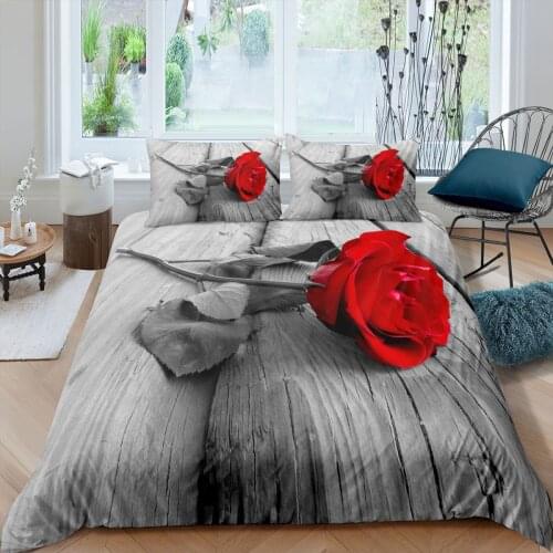 Home Textiles Luxury 3d Bedding Set Red Rose Print Duvet Cover Set 2/3 Pcs with Pillowcase AU/EU/UK/US Queen and King Size