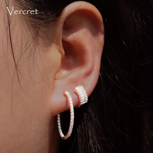 Vercret Sterling Silver CZ Hoop Earrings Rose Gold Circl Earring For Women Gift