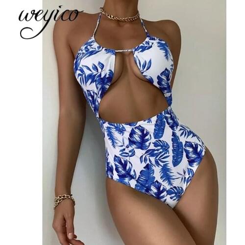 One Piece Swimsuit Sexy Women Halter Hollow Out Female Beachwear Cut Push Up Swimming Suits Monokini Bathing Suit Swimwear 2021