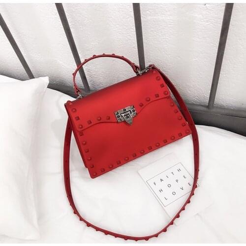 Bag womens new womens bag Korean version of matte matte jelly bag rivet nail shoulder messenger bag small bag