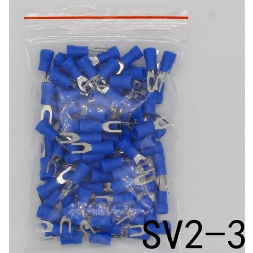 SV2-3 Blue Cold pressed terminals Cable Wire Connector 100PCS/Pack Insulated Terminals Connector for 22AWG-16AWG cable 2.5-3 SV